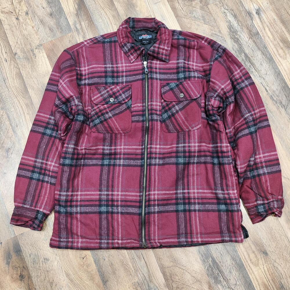 Attrak Jacket Mens Medium Red Plaid Quilted Insulated Flannel Full Zip Workwear